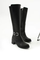 Çift Toka Detaylı Fermuarlı Siyah Renkli Çizme